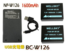NP-W126S NP-W126 互換バッテリー 1600mAh 2個 ＆ [超軽量] USB Type-C 急速 互換充電器 BC-W126 BC-W126S 1点 [3点セット] [純正充電器で充電可能 残量表示可能 純正品と同じよう使用可能] FUJIFILM X-T1 X-Pro1 X-M1 X-E2 X-H1 X-A2 X100F X-T20 X100VI