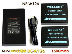 NP-W126S NP-W126 互換バッテリー 1600mAh 2個 ＆ [デュアル] USB 急速 互換バッテリーチャージャー BC-W126 / BC-W126S 1点 [3点セット] [純正充電器で充電可能 残量表示可能 純正品と同じよう使用可能] FUJIFILM X-T10 FinePix HS30 EXR FinePix HS50 EXR X100V X-T4