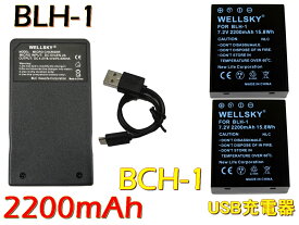 BLH-1 互換バッテリー 2200mAh 2個 超軽量 USB Type C 急速 互換 充電器 バッテリーチャージャー BCH-1 1個 [ 3点セット ] [ 純正 充電器 バッテリーチャージャー で充電可能 残量表示可能 純正品と同じよう使用可能 ] OLYMPUS オリンパス OM-D E-M1 Mark III E-M1X