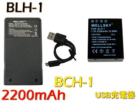 BLH-1 互換バッテリー 2200mAh 1個 超軽量 USB Type C 急速 互換 充電器 バッテリーチャージャー BCH-1 1個 [ 2点セット ] [ 純正 充電器 バッテリーチャージャー で充電可能 残量表示可能 純正品と同じよう使用可能 ] OLYMPUS オリンパス OM-D E-M1 Mark III E-M1X