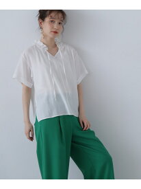 【SALE／50%OFF】ネックフリルディテール半袖ブラウス N. Natural Beauty Basic エヌ ナチュラルビューティーベーシック* トップス シャツ・ブラウス ホワイト ブルー グレー【RBA_E】【送料無料】[Rakuten Fashion]