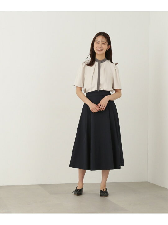 未使用品N. Natural Beauty Basic 襟付とろみ5分袖ブラウス とろみサテン