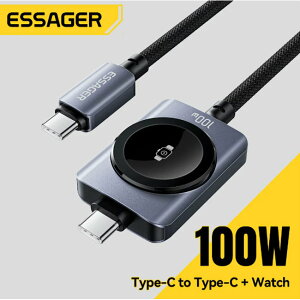 2in1 Type-C to Type-C / Apple Watch �[�d�P�[�u�� �^�C�vC �A�b�v���E�H�b�` �����[�d iPhone15 16 17 Android �X�}�z �Ή� (100cm) ESSAGER ��