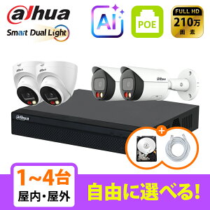 [DAHUA][IP-2M] �h�ƃJ���� Dual Light 4POE 2���K 1~4�� ���Ȑݒu �h�ƃJ�����Z�b�gHDD 1T���� NVR2104HS-P-4KS3, IPC-HDW2249T-S-IL,IPC-HFW2249S-S-IL