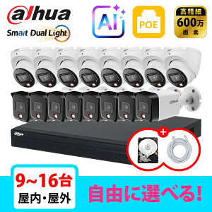 [DAHUA][IP-6M] �h�ƃJ���� Dual Light 16POE 6���K 916�� ���Ȑݒu �h�ƃJ�����Z�b�g HDD 1T���� NVR4216-16P-4KS3, IPC-HFW1639TC-A-IL