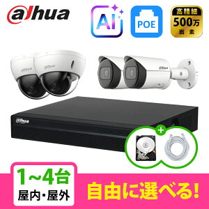 [DAHUA][IP-5M] �h�ƃJ���� 500����f AI 4POE 5���K 1~4�� ���Ȑݒu �h�ƃJ�����Z�b�g HDD 1T���� NVR4104HS-P-4KS3, IPC-HDBW2541E-S, IPC-HFW2541S-S