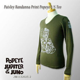 メール便可POPEYE × Jupiter & Juno ジュピターアンドジュノPaisley Bandanna Print Popeye Long Sleeve Tee(ペイズリーバンダナプリント ポパイ L/S Tシャツ)