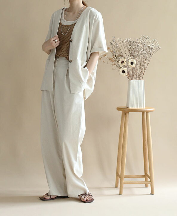 楽天市場 Set割クーポン80円off メール便 麻 ジャケット レディース オーバーサイズ ゆったり リネン エクリュ ブラウン セットアップ アウター シャツ 春 夏 ノーカラー ノアル Outer リネンノーカラージャケット ｎｏａｈｌ ノアル