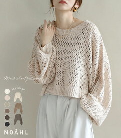 NOAHL｜《50％OFFクーポン対象》メッシュ ニット トップス レディース 春 長袖 透かし編み ショート丈 レイヤード ベージュ グレージュ ブラック 春 秋