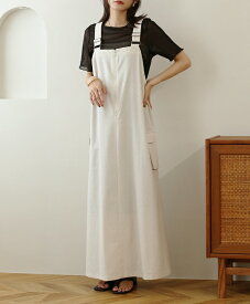 NOAHL｜《3,950円→50％OFFクーポン対象》リネン ワンピース レディース ジャンパースカート ジャンスカ ナロー ロング タンク 肩紐 ZIP カーゴポケット アイボリー ブラック 黒 夏 春 ノアル