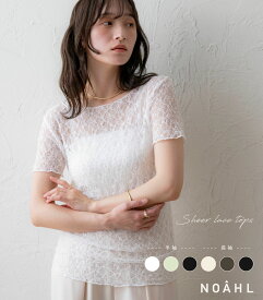 NOAHL｜《1枚2,450円→2点50%OFFクーポン利用》《対象クーポンで40％off》【メール便】レース トップス レディース 長袖 シアー 透け感 アイボリー ブラウン ブラック 黒 大人 ノアル 3buy55 240807 basic