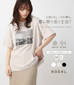 NOAHL｜《3,490円→50%OFFクーポン利用》【メール便】 プリント Tシャツ レディース トップス 接触冷感 吸汗速乾 プリントT カットソー 半袖 オーバーT ホワイト グレージュ ブラック 白 黒 低身長 高身長 春 夏 ノアル 260422 0945