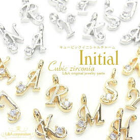 【メール便可】【1個入り】イニシャルチャーム キュービックチャーム ミニサイズ“Cubic zirconia initial” K16GPゴールド 本ロジウム A H J K M N R S T Y ロジューム シルバー ネックレス ピアス キュービックジルコニア cz アクセサリーパーツ ハンドメイド