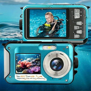 防水カメラ デジタルカメラ 4K【4800万画素防水】16倍デジタルズーム デジカメ 水中カメラ 子供用カメラ 前後ダブルカメラ 大画面 自撮り 手ブレ補正 防水 連続撮影 旅行 プレゼント ギフト