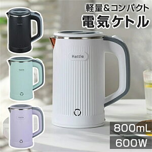 電気ケトル 小型 0.8L 携帯用 ミニケトル 600W ポータブルケトル 沸騰後自動OFF 空焚き防止 蓋取り外し可能 コンパクト電気ポット 湯沸かし器 お手入れ簡単 旅行 キャンプに使用 おしゃれ