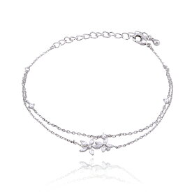 ブレスレット ダブルフラワー 花モチーフ シルバー チェーン 韓国アクセサリー