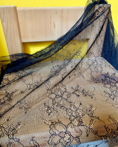 薄手で繊細なシャーリングレース【黒】NB6-170日本製(福井県産)