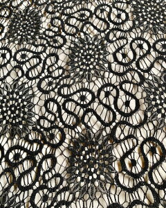 豪華で繊細な柄の洗えるレース【黒】NB0285日本製(福井県産)