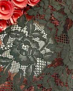 大きめ花柄のコットンレース【生成り】【黒】NB2453日本製(福井県産)