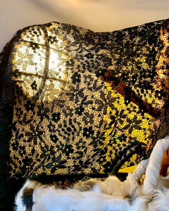 花柄の洗えるコードレース【黒】NB2489TR日本製(福井県産)