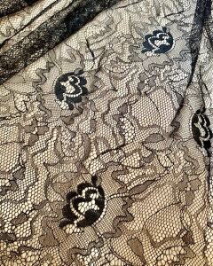 薄手で軽くて柔らかい繊細な花柄レース【黒】NB6-171日本製(福井県産)