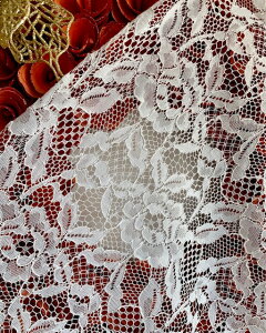 花柄の洗えるコードレース【白】NB2453TR日本製(福井県産)