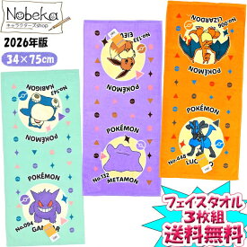 【送料無料】【3枚組】 ポケモン フェイスタオル 2026年版【リザードン＆ルカリオ＆メタモン＆イーブイ＆カビゴン＆ゲンガー】 / ポケットモンスター タオル ぽこあポケモン ぽこポケ ポケモンタオル
