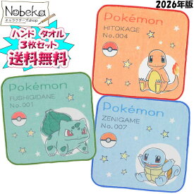 【送料無料】【3枚組】 ポケモン（ぽこ あ ポケモン柄） タオルハンカチ（プチタオル） 2026年版【フシギダネ＆ヒトカゲ＆ゼニガメ】 / ポケットモンスター タオル