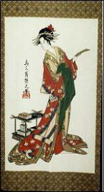 和風のれん　浮世絵のれん　短冊と女　85x150cm