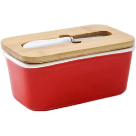 バターケース 密閉容器 600ml バターディッシュバター カッティング ケースバター容器ホーローバターケースセラミックバターカッター付 竹蓋付き密閉バターボッ