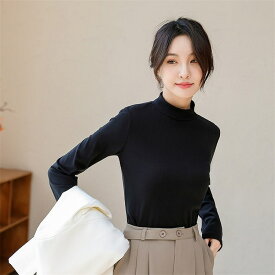 ベーシックニット カシミヤタッチ 保温ハーフハイネック厚手ボトム秋冬婦人服インナー長袖Tシャツ