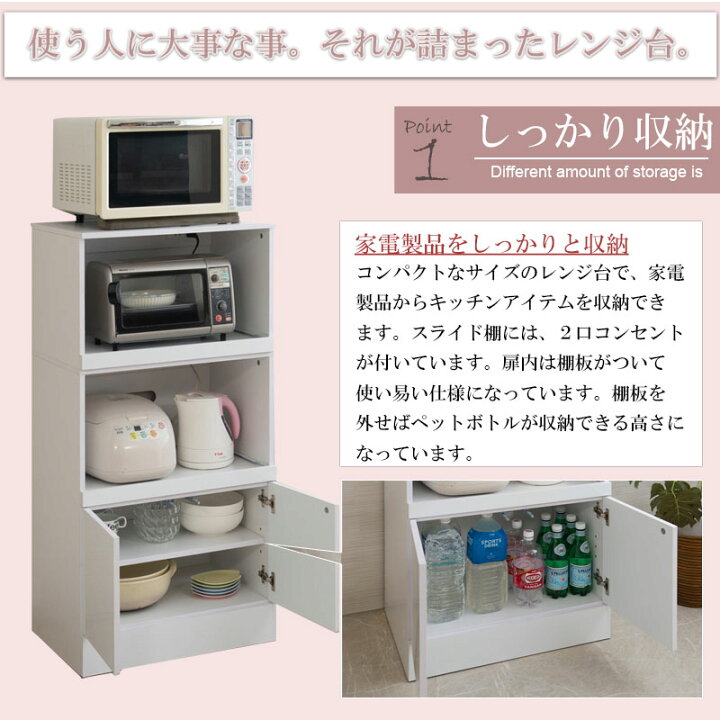 楽天市場】ダブルスライド棚 キッチン家電 収納棚 幅60 ホワイト 