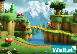【Wall.it A4 フィギュアディスプレイケース専用背面デザインシート 横向】 ファンタジー ゲーム マリオ 冒険 風景 自然 雲海 晴れ 昼間