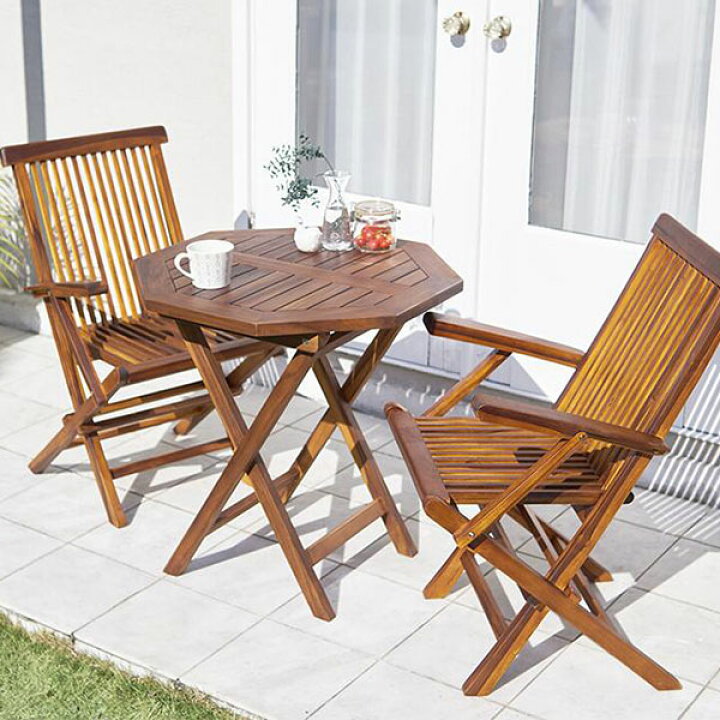 楽天市場】高級ホテルでも採用 木製 ガーデンテーブルセット 3点 （八  