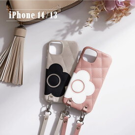 MARY QUANT PU QUILT LEATHER NEW SLING CASE マリークヮント iPhone 14 13 ケース スマホケース 携帯 レディース ブラック ホワイト グレー ブラウン ピンク 黒 白 母の日