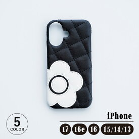 MARY QUANT DAISY PATCH QUILT SHELL CASE マリークヮント iPhone17 16 16e 16 15 14 13 ケース スマホケース デイジー パッチキルト シェル レディース マリクワ アイフォン ブラック ブラウン 黒
