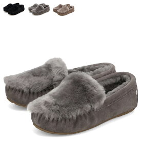 【最大1000円OFFクーポン】 emu CAIRNS REVERSE FUR エミュー モカシン スリッポン レディース シープスキン ブラック グレー ブラウン 黒 W11705