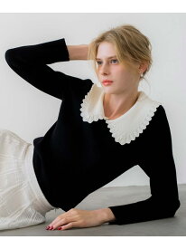 襟付きアイレットニット Noela ノエラ トップス ニット ブラック ホワイト【先行予約】*【送料無料】[Rakuten Fashion]