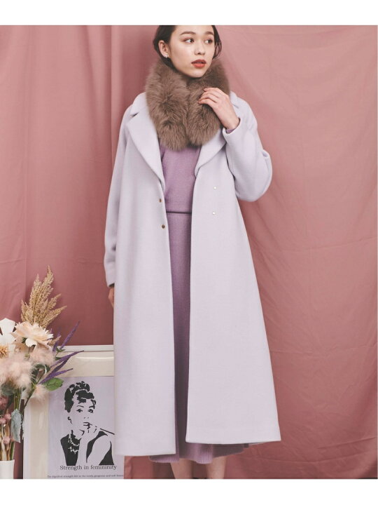 美品】Noela ノエラ ファーティペット付フレアチェスターコート 