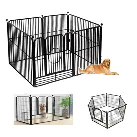 ペットサークル スチール製 ペットフェンス 犬ゲージ ドア付き DIY 脱走防止柵 侵入防止 大型犬用 ゲート 中型犬 6枚 屋内 屋外 留守番