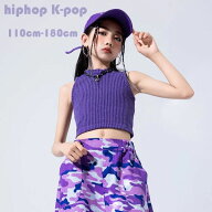 ダンス衣装 女の子 へそ出し トップス 紫 タンクトップ キッズ ダンスウェア パープル タンクトップ へそ…