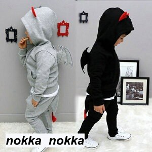 ハロウィン 仮装 子供 キッズ 男の子 コウモリ風 カジュアル セットアップ 悪魔 パーカー ジャージ 長袖 コスプレ クリスマス パーティー 男女兼用 2点セット ホワイトデー