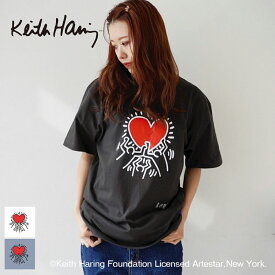 キースへリング Keith Haring kh-kh2304 半袖 カジュアルシャツ Tシャツ ロゴTシャツ アート プリント ティーシャツ ホワイト ブラック グレー