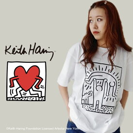 キースへリング Keith Haring kh-kh2305 半袖 カジュアルシャツ Tシャツ ロゴTシャツ アート プリント ティーシャツ ホワイト ブラック ブルー