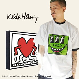 キースへリング Keith Haring kh-kh2307 半袖 カジュアルシャツ Tシャツ ロゴTシャツ アート プリント ティーシャツ ホワイト ブラック ブルー 三つ目