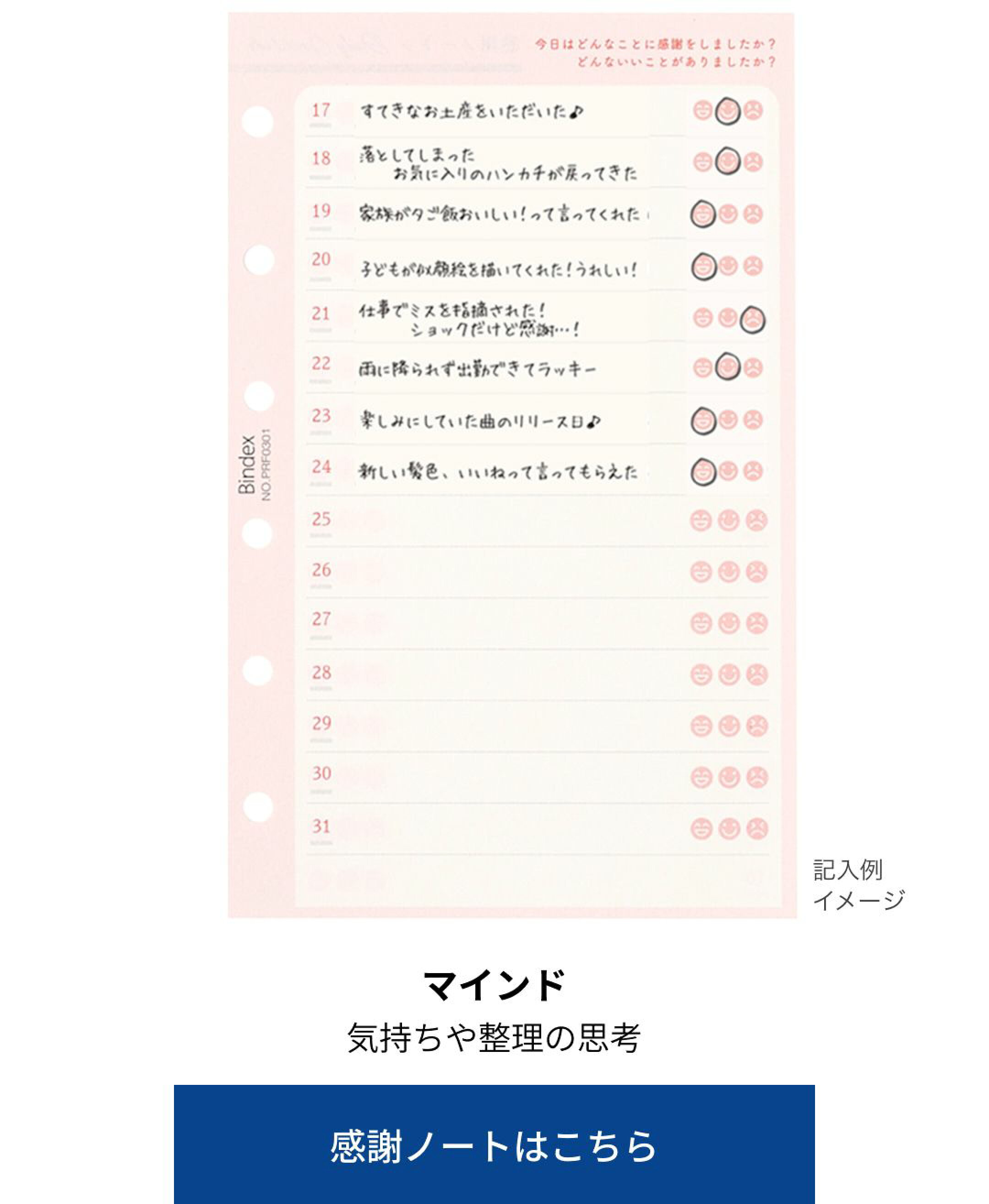 システム手帳用リフィル　ライフログ　マインド　感謝ノート　A5サイズ　バイブルサイズ　ミニ6サイズ　能率手帳・スケジュール帳