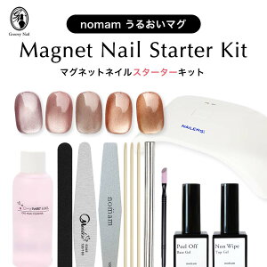 HEMAフリー マグネットジェル スターターキット うるおいマグ5色/HEMAフリー ピールオフジェル+ノンワイプトップ/LED-UVライト24W/マグネットスティック/ネイルツール 保証付 初心者ジェルネイ