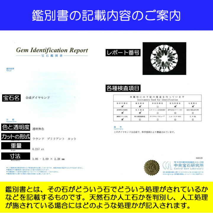 楽天市場】【セット購入専用】合成ダイヤモンド専用鑑別書 ピアス用 