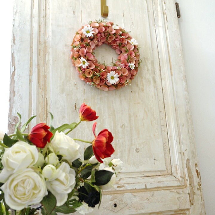 いつでも送料無料 フラワーリース プランタン ドライフラワー Wreath ピンク バラ Sサイズ 25cm 母の日 優良配送