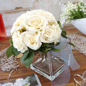 『Rose Bouquet & Vase Set -ローズブーケと花瓶セット-』デザイナーズ オリジナル ギフト ポリカーボネート バラ 結婚祝い 記念日 誕生日　ウェルカム 造花 アートフラワー インテリア 枯れないお花のアレンジ